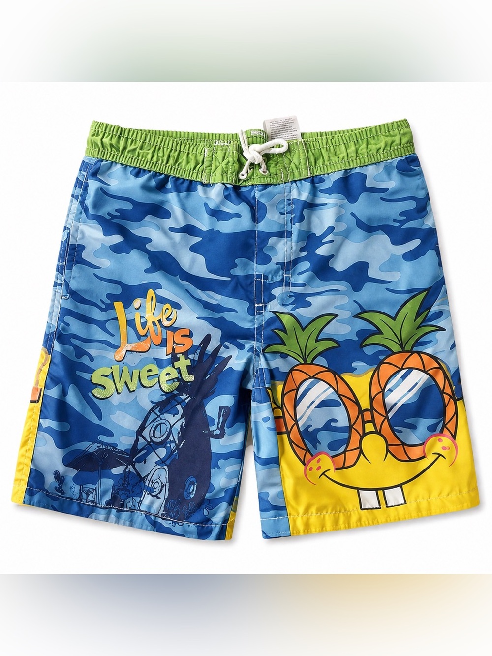 Boys SpongeBob SquarePants Swim Trunks Size 6/7 Blue Camo Pineapple Beach Shorts